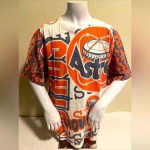 Houston Astros Vintage Style T-Shirt Jumbotron Mitchell & Ness Orange Navy White